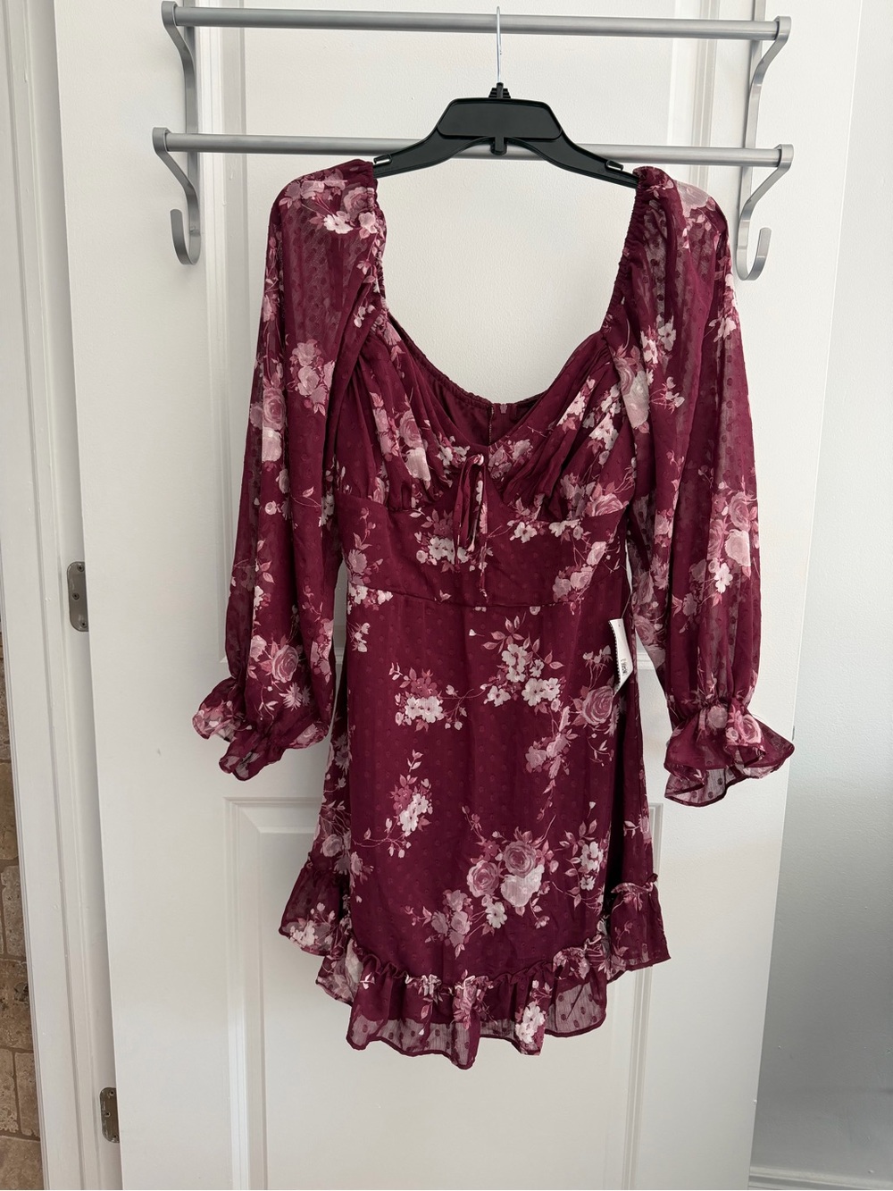 B Darlin Burgundy Floral Ruffle Mini Dress